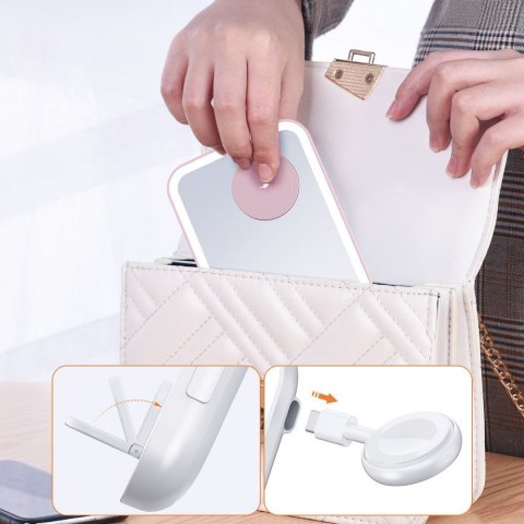 Forcell F-ENERGY Mag Mirror 3 in 1 15W ładowarka indukcyjna z kompatybilna z MagSafe / Apple Watch / Samsung Watch / Airpods róż