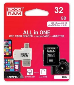 GOODRAM czytnik kart pamięci USB A + Micro USB ALL IN ONE M1A4 + karta microSD 32GB z adapterem