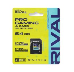 GOODRAM RIVAL Karta pamięci microSD 64GB 100MB/s class 10 UHS-I U3 V30 A2 z adapterem SD
