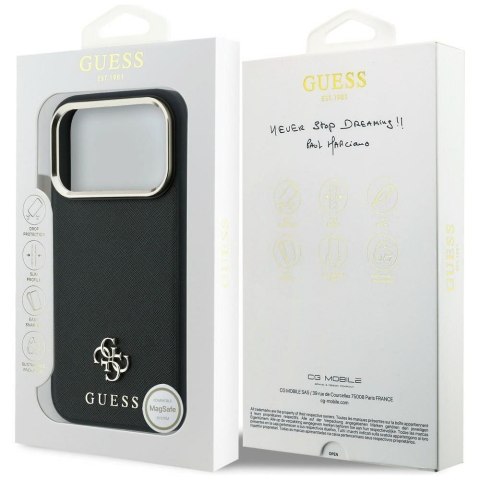 GUESS futerał do IPHONE 18 Pro Max/17 Pro Max kompatybilny z MagSafe (Saffiano Small 4G & Classic Logo) czarny