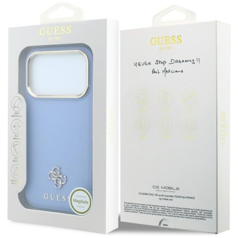 GUESS futerał do IPHONE 18 Pro Max/17 Pro Max kompatybilny z MagSafe (Saffiano Small 4G & Classic Logo) jasno niebieski