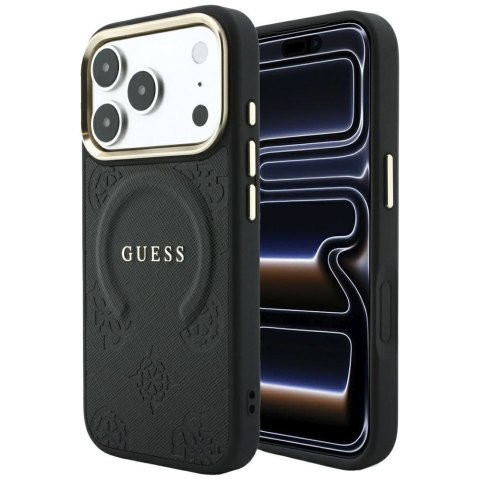 GUESS futerał do IPHONE 18 Pro/17 Pro kompatybilny z MagSafe (Saffiano Peony Ring) czarny