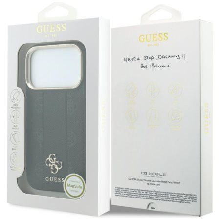 GUESS futerał do IPHONE 18 Pro/17 Pro kompatybilny z MagSafe (Stripe Peony 4G Logo) czarny