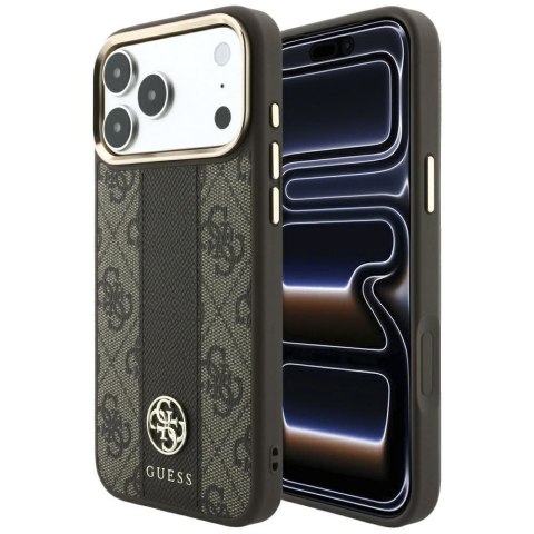 GUESS futerał do IPHONE 18 Pro/17 Pro kompatybilny z MagSafe (Stripe Round and Classic Logos 4G) brązowy
