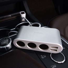 HOCO rozdzielacz samochodowy gniazda zapalniczki 3w1 z wyświetlaczem + 2 x USB A 2,1A Z13 srebrny