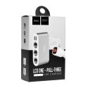 HOCO rozdzielacz samochodowy gniazda zapalniczki 3w1 z wyświetlaczem + 2 x USB A 2,1A Z13 srebrny