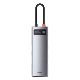Hub Baseus Metal Gleam 8w1 USB-C - USB-C PD 100W 1x HDMI 4K 30Hz 1x czytnik kart SD i microSD 3x USB-A 3.2 1xRJ45 - szary