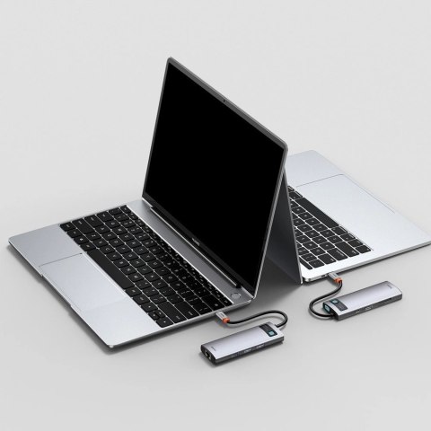 Hub Baseus Metal Gleam 8w1 USB-C - USB-C PD 100W 1x HDMI 4K 30Hz 1x czytnik kart SD i microSD 3x USB-A 3.2 1xRJ45 - szary