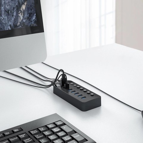 Hub Orico CT2U3-7AB 7x USB-A 3.0 z włącznikami - czarny