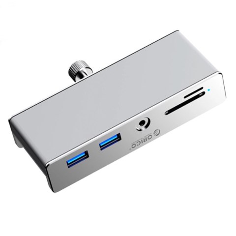 Hub Orico MH5PMM montowany na zacisk USB-C / 2x USB-A 3.0, + SD&TF + 3,5mm Audio - srebrny