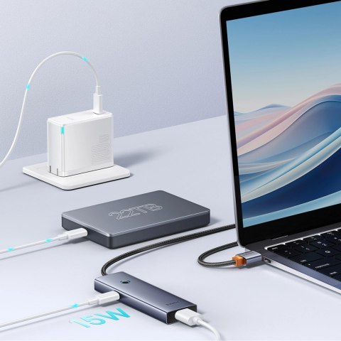 Hub USB-A Baseus UltraJoy Series 4xUSB-A 3.0 1xUSB-C 5V 50cm - szary