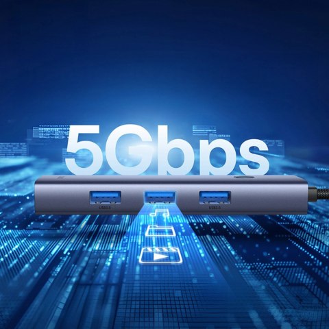 Hub USB-A Baseus UltraJoy Series 4xUSB-A 3.0 1xUSB-C 5V - szary