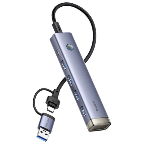 Hub USB-A/USB-C Baseus UltraJoy Series 4xUSB-A 3.0 1xUSB-C 5V - szary