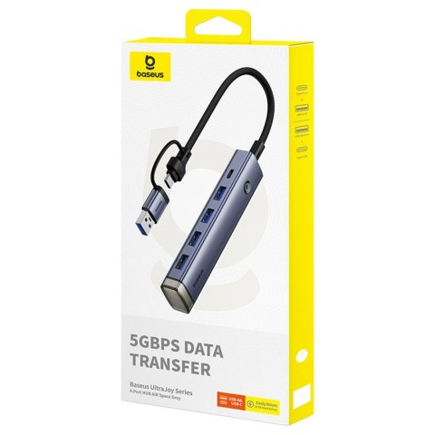 Hub USB-A/USB-C Baseus UltraJoy Series 4xUSB-A 3.0 1xUSB-C 5V - szary