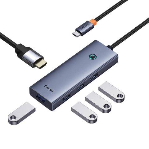 Hub USB Baseus UltraJoy Series 5w1 USB-C HDMI 4K 4x USB-A 3.0 - szary