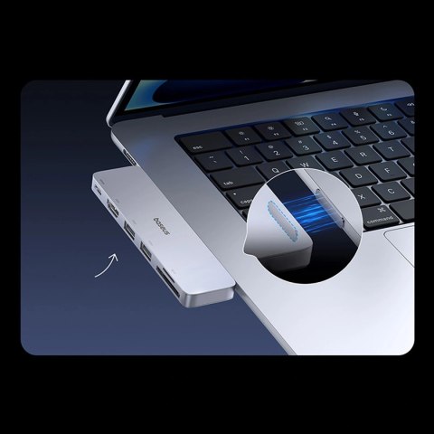 Hub USB Baseus UltraJoy Series 6w1 USB-C 40 Gb/s USB 3.0 HDMI 4K z czytnikiem SD i microSD - szary