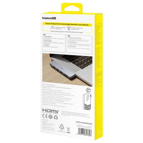 Hub USB Baseus UltraJoy Series 6w1 USB-C 40 Gb/s USB 3.0 HDMI 4K z czytnikiem SD i microSD - szary