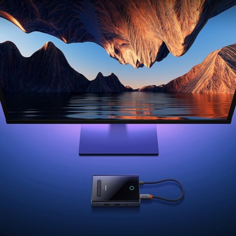 Hub USB-C 8w1 Baseus PioneerJoy HDMI 4K@60Hz + HDMI 4K@30Hz + DisplayPort 8K@30Hz + VGA + 2 x USB-A 3.0 + 2 x USB-C - szary