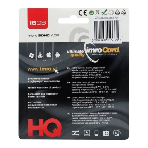 IMRO karta pamięci microSD 16GB 100MB/s class 10 UHS I z adapterem SD