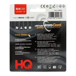 IMRO karta pamięci microSD 64GB 100MB/s class 10 UHS 3 z adapterem SD