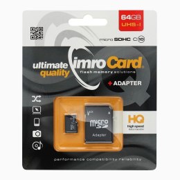 IMRO karta pamięci microSD 64GB 100MB/s class 10 UHS I z adapterem SD