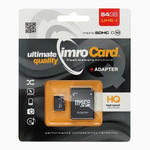 IMRO karta pamięci microSD 64GB 100MB/s class 10 UHS I z adapterem SD