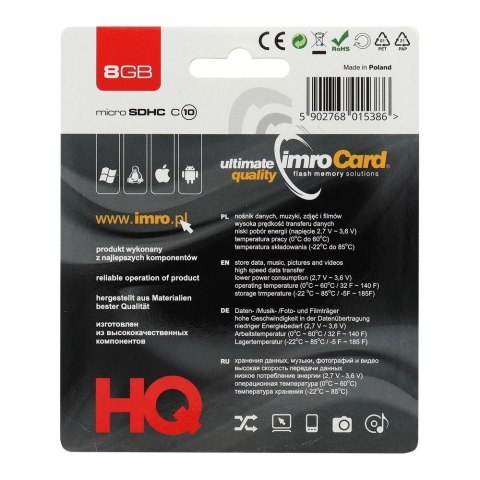 IMRO karta pamięci microSD 8GB 100MB/s class 10 UHS I