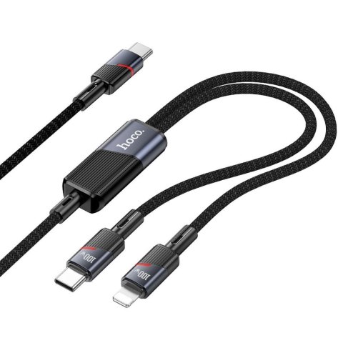 Kabel 2w1 USB C do USB C + Lightning Hoco 5A 100W 1,2 m U139 czarny