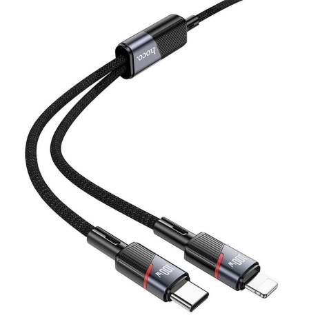 Kabel 2w1 USB C do USB C + Lightning Hoco 5A 100W 1,2 m U139 czarny