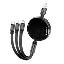 Kabel 3w1 USB A do Lightnig / Micro USB / USB C Hoco 2A 1 m X78 czarny