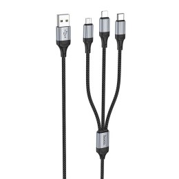 Kabel 3w1 USB A do Lightning / Micro USB / USB C Hoco 2,4A 1 m X102 czarny