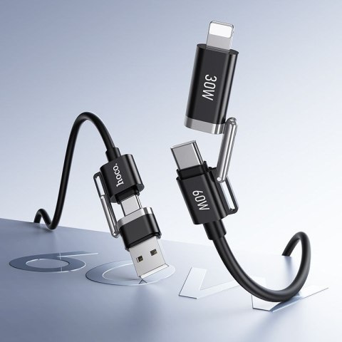 Kabel 4w1 USB A/USB C do USB C/Lightning Hoco 3A 60W 1,2 m U155 czarny
