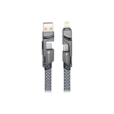 Kabel 4w1 USB-C / USB-A do USB-C / Lightning Forcell F-Energy QC PD 3A 60W 1 m C241 chrom