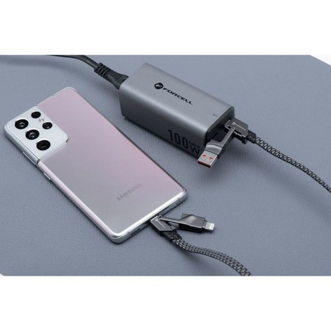 Kabel 4w1 USB-C / USB-A do USB-C / Lightning Forcell F-Energy QC PD 3A 60W 1 m C241 chrom