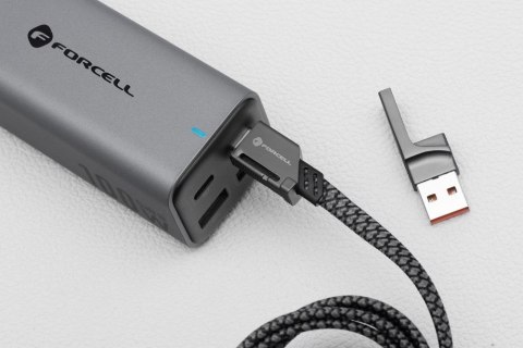Kabel 4w1 USB-C / USB-A do USB-C / Lightning Forcell F-Energy QC PD 3A 60W 1 m C241 chrom