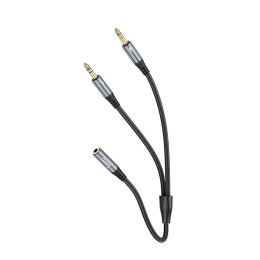 Kabel AUX 2w1 Jack 3,5 mm (żeński) do 2 x Jack 3,5 mm (męski) Hoco 0,25 m UPA21 szary (SC)