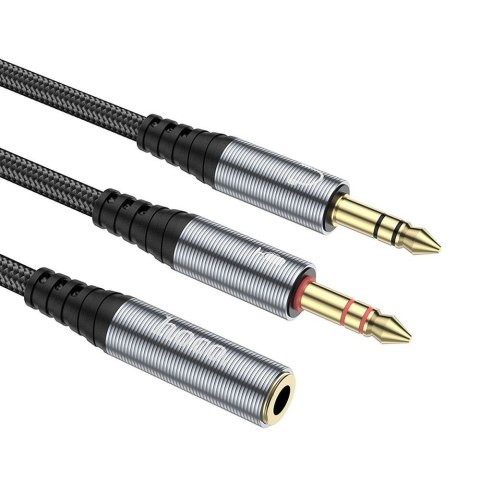 Kabel AUX 2w1 Jack 3,5 mm (żeński) do 2 x Jack 3,5 mm (męski) Hoco 0,25 m UPA21 szary (SC)