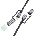 Kabel All-in-one USB C / Lightning do USB C / LED Light Hoco PD 3A 60W 1,2 m U138 czarny