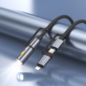 Kabel All-in-one USB C / Lightning do USB C / LED Light Hoco PD 3A 60W 1,2 m U138 czarny
