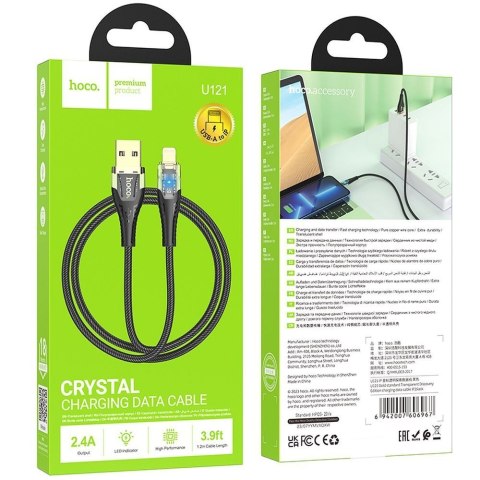 Kabel USB A do Lightning Hoco 2,4A 1,2 m U121 czarny transparentny