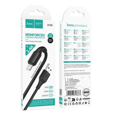 Kabel USB A do Lightning Hoco 2,4A 1 m X120 czarny