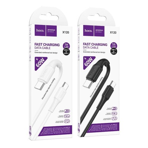Kabel USB C do USB C Hoco 3A 60W 1 m X120 czarny