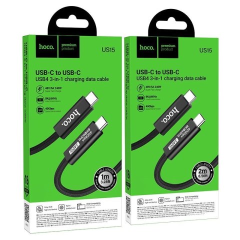 Kabel USB C do USB C Hoco USB4 40Gbps/8K60Hz 5A 240W 1m US15 czarny