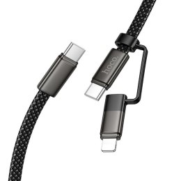 Kabel USB C do USB C/iP Hoco 3A 60W płaski 1 m X125 czarny