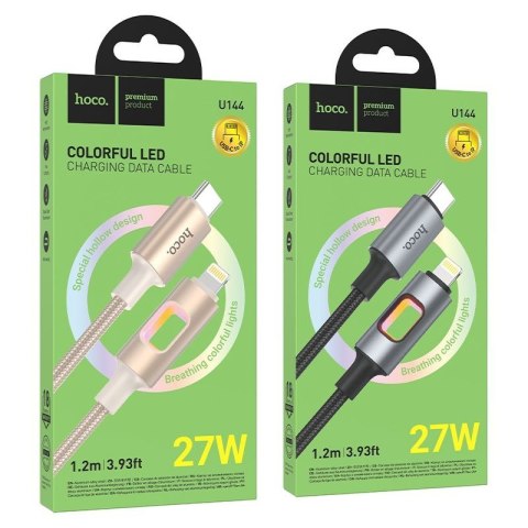 Kabel USB z diodami LED USB C do Lightning Hoco PD 27W 1,2 m U144 czarny