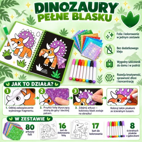 WOOPIE Zestaw Plastyczny Wyklejanka Foliowa Kolorowanka Dinozaur 121 el.