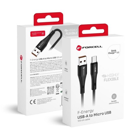 Kabel USB-A do Micro USB Forcell F-Energy QC3.0 2,4A 18W Silicone 1 m C341 czarny