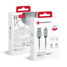 Kabel USB-A do USB-C Forcell F-Energy QC3.0 66W Metal 1 m C234 srebrny