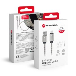 Kabel USB-A do USB-C Forcell F-Energy QC4.0 3A 66W Metal 2 m C234 srebrny