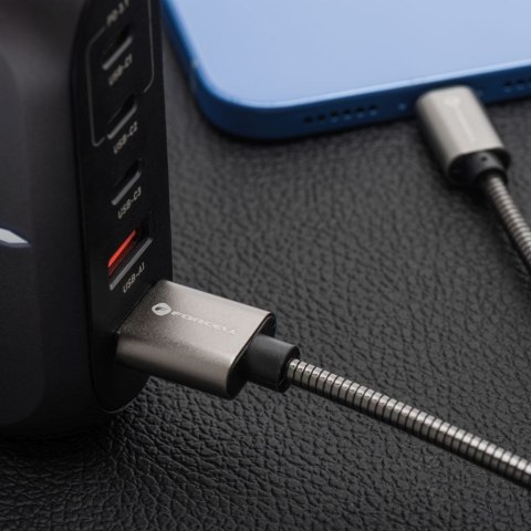 Kabel USB-A do USB-C Forcell F-Energy QC4.0 3A 66W Metal 2 m C234 srebrny
